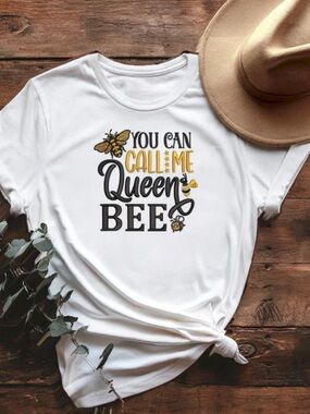 You Can Call Me Queen Bee Graphic Tee - White with Yellow & Black